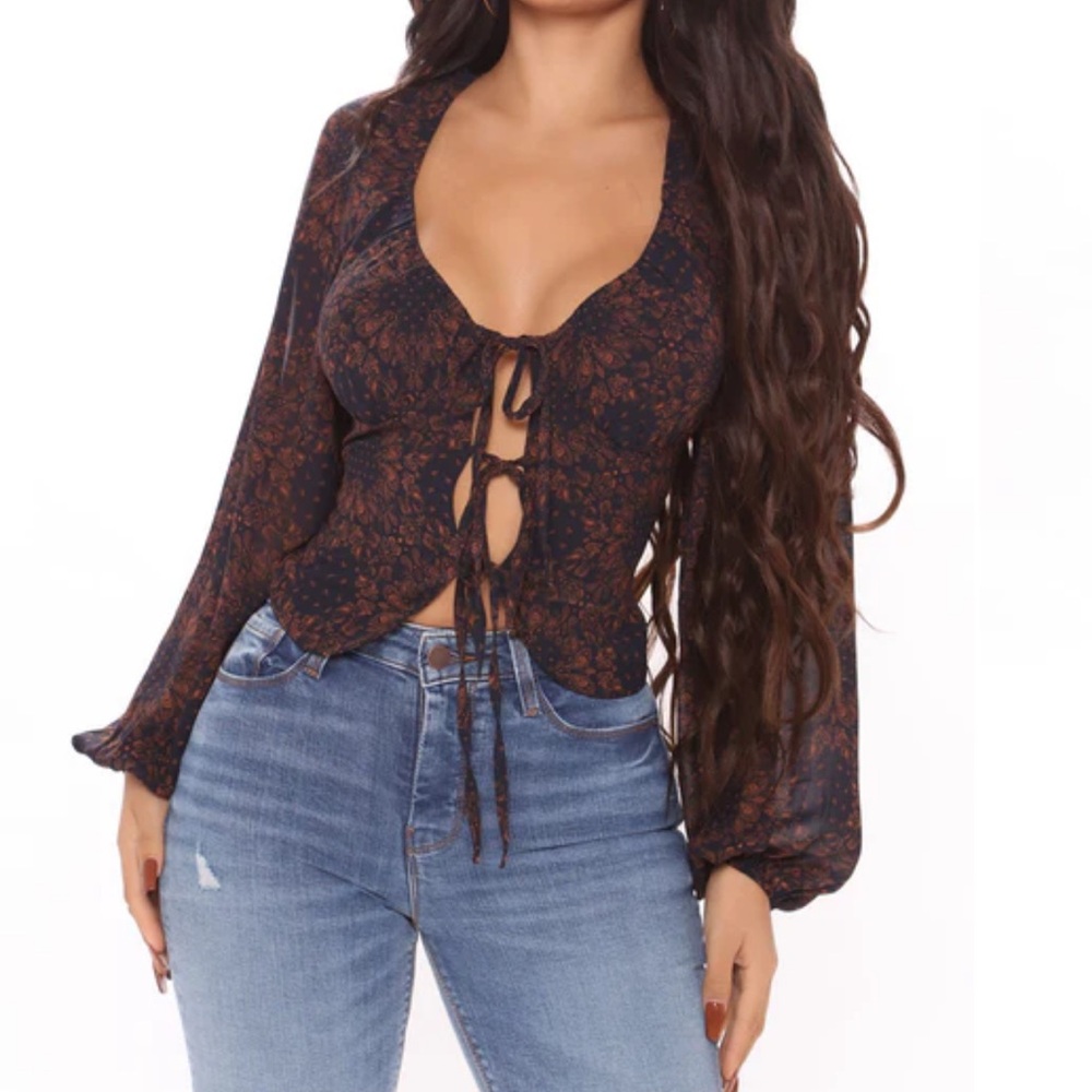 Elegant Navy and Brown Women's Top